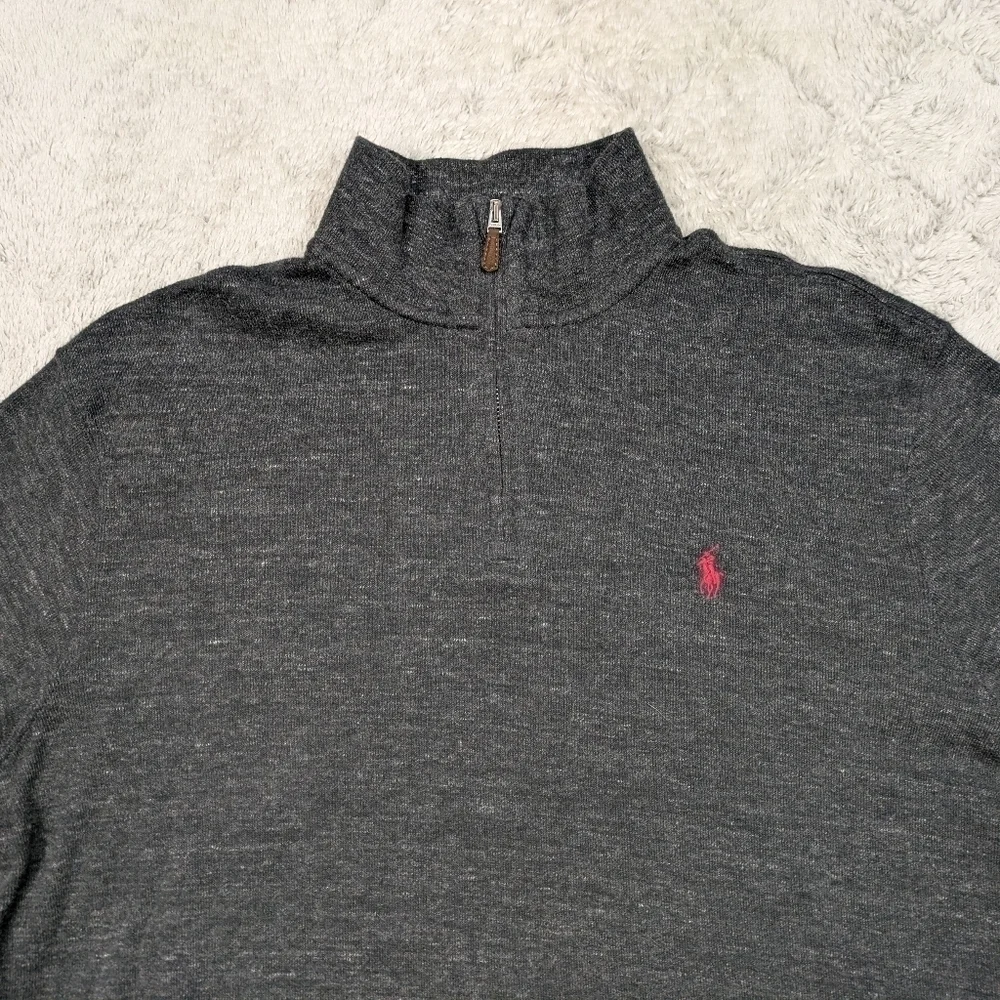 Polo Ralph Lauren Sweater Men's L Gray Charcoal Heather Estate Rib ¼ Zip